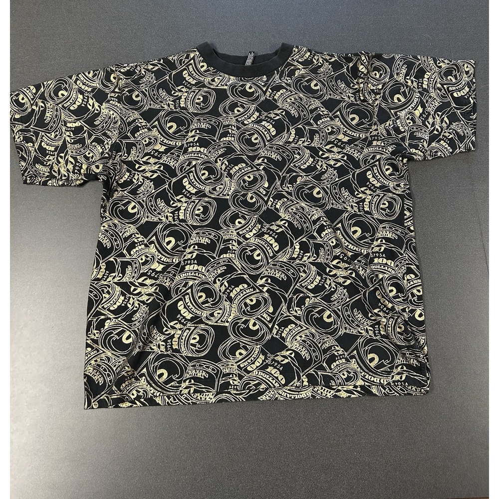 Raw Blue Vintage Y2K Men's Heavy T-shirt Black W/Gold Metallic Dollars Size- XL